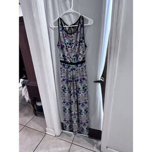 Nicole By Nicole Miller Gray Floral Chiffon Maxi Dress Sz 8 Boho Classic Wedding